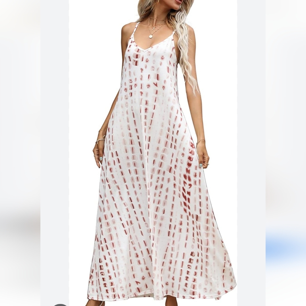 Ours Tie Dye Boho Spaghetti Strap Maxi Dress With Pockets XXL